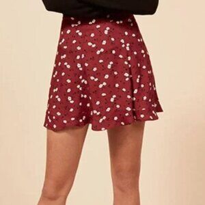 Reformation Flouce Mini Skirt Red, White Flowers